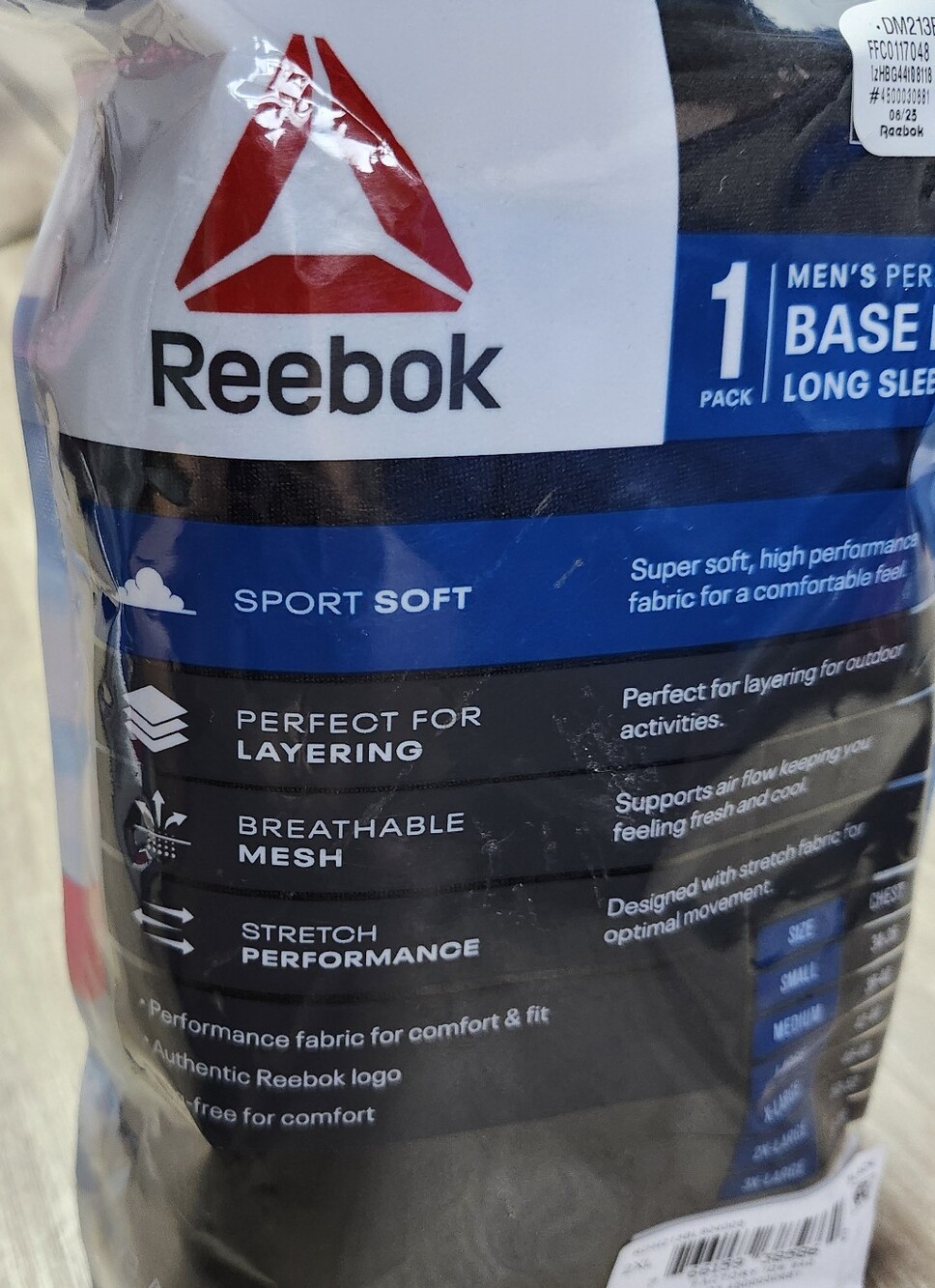 Reebok Black Men's Performance Base Layer Long Sleeve Crew 2X Wicking Outdoor - Picture 4 of 5